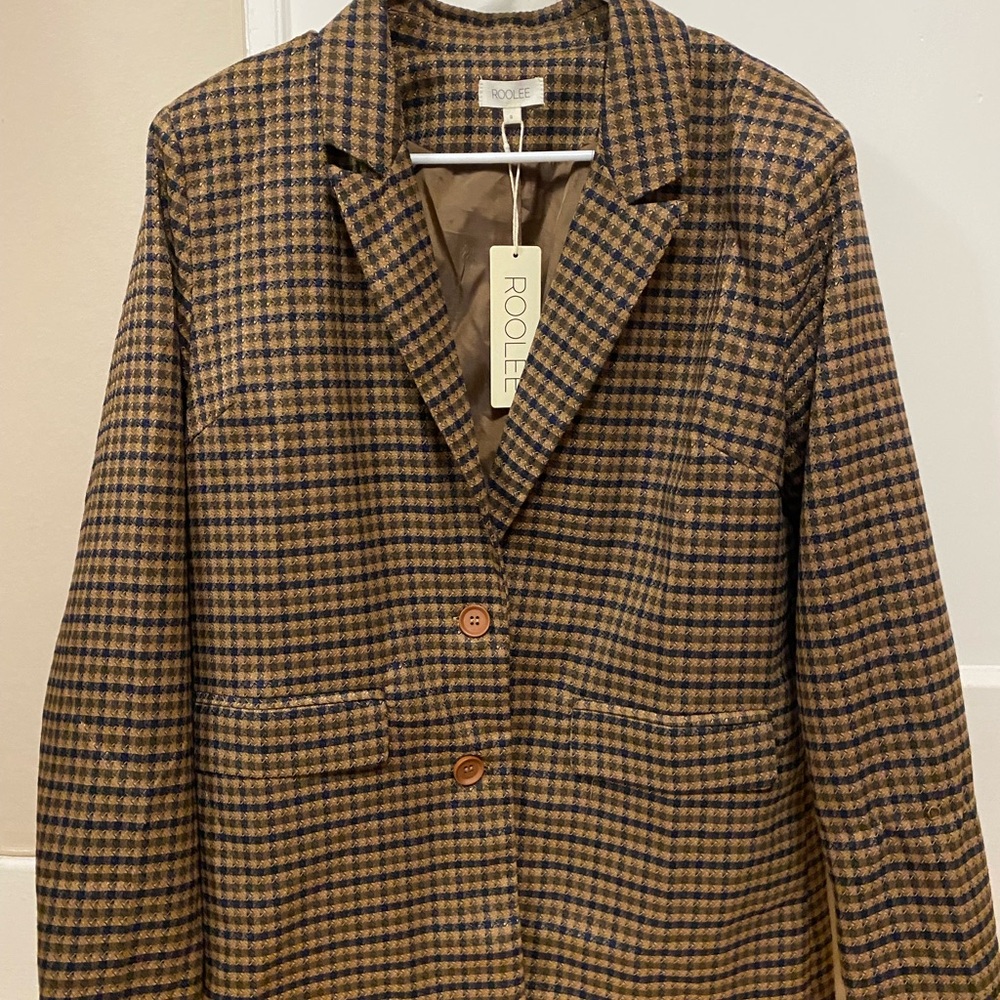 ROOLEE Women's Tan and Black Oversized Plaid Blazer